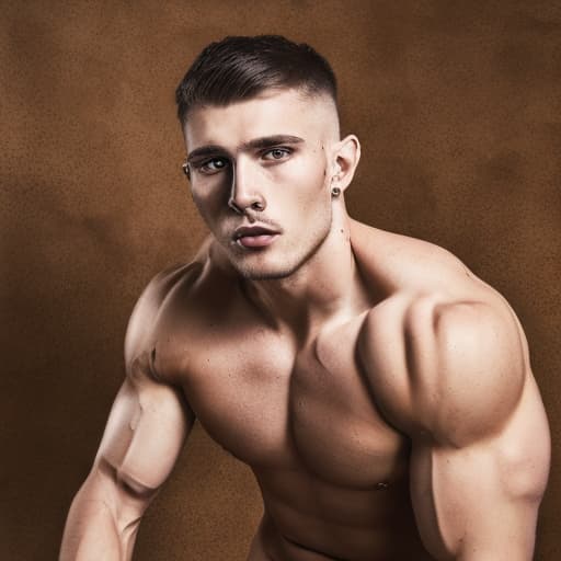 portrait+ style Russian queer fitness model brunette hunk dude face