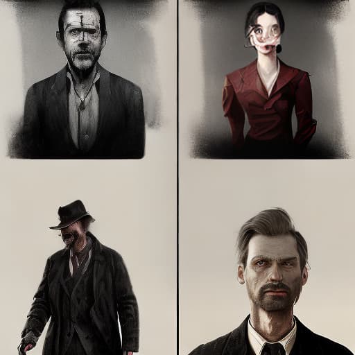 redshift style Gloomy illustrations for a book of mystery, intrigue, drama, a criminal and a detective, blood,