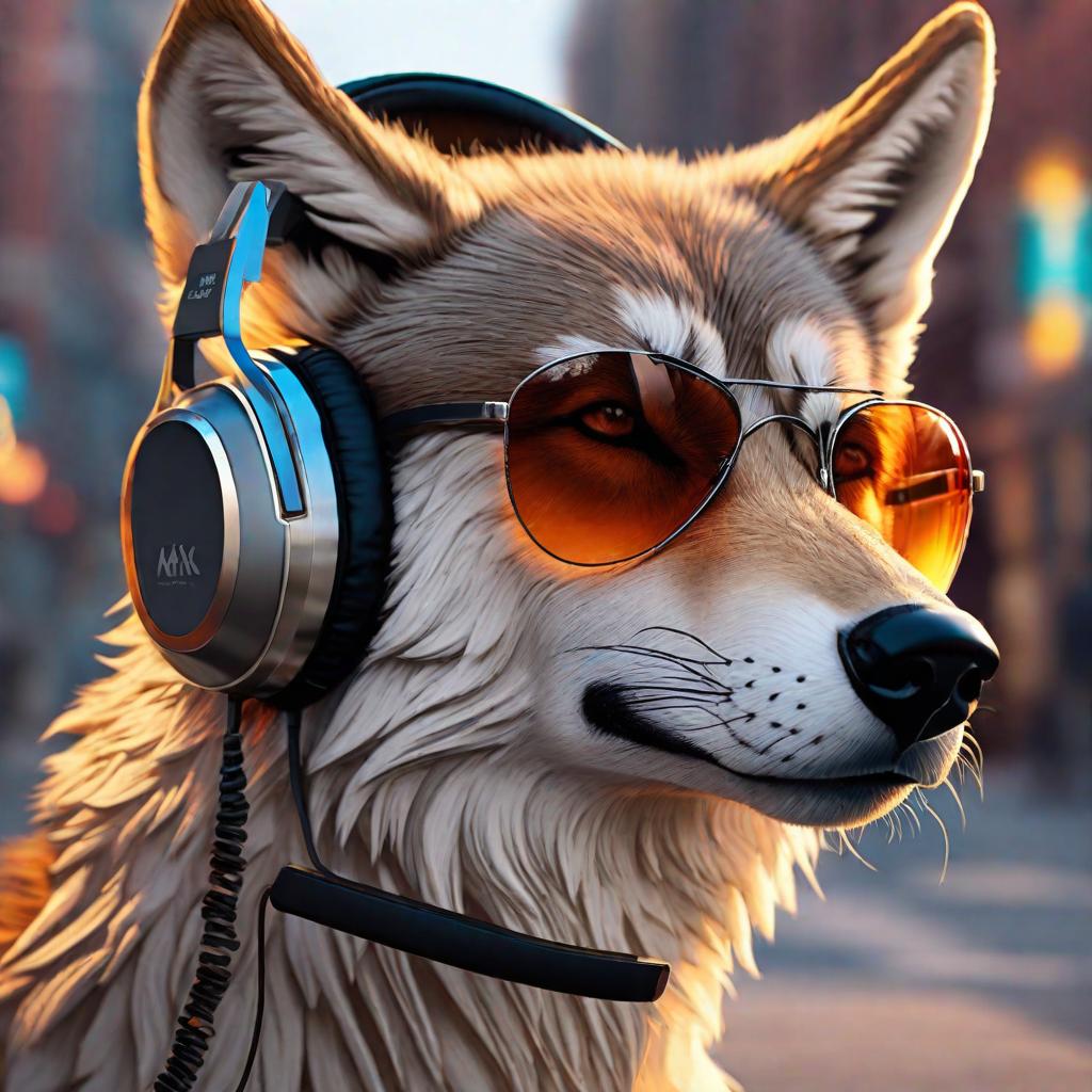  Draw a wolf with headphones and glasses hyperrealistic, full body, detailed clothing, highly detailed, cinematic lighting, stunningly beautiful, intricate, sharp focus, f/1. 8, 85mm, (centered image composition), (professionally color graded), ((bright soft diffused light)), volumetric fog, trending on instagram, trending on tumblr, HDR 4K, 8K