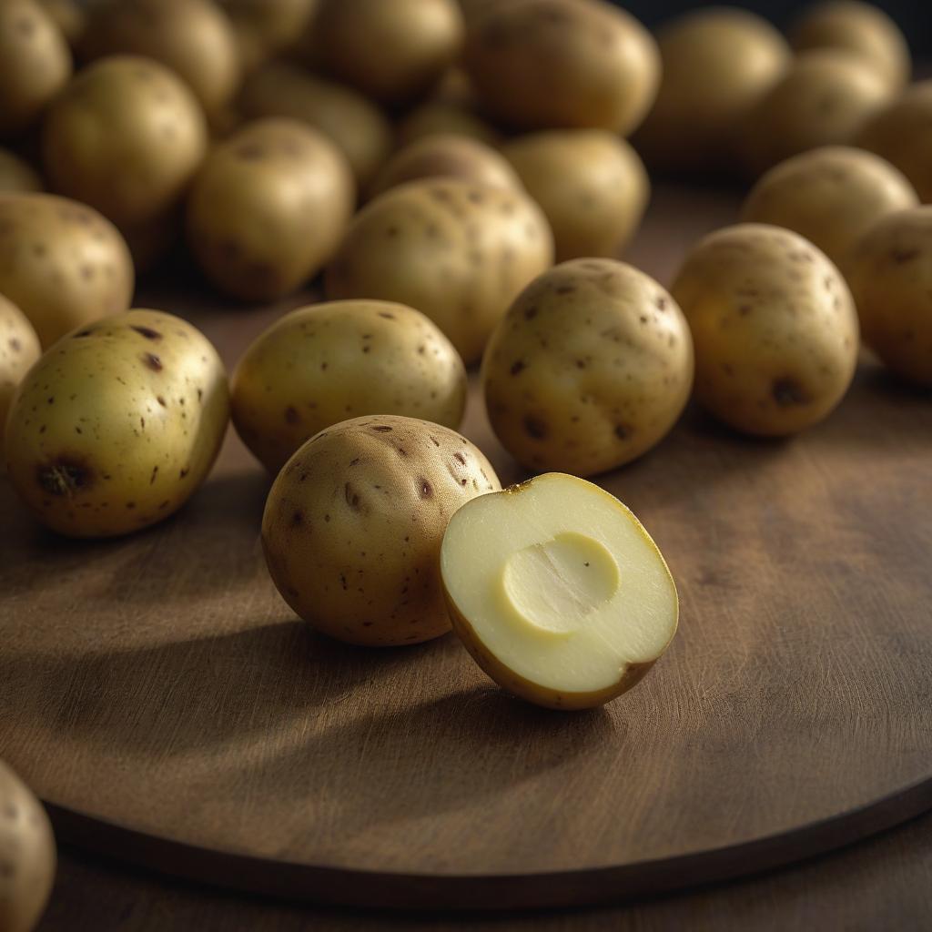  cinematic film still Potatoes are lying on the table and a neutral background. . shallow depth of field, vignette, highly detailed, high budget, bokeh, cinemascope, moody, epic, gorgeous, film grain, grainy hyperrealistic, full body, detailed clothing, highly detailed, cinematic lighting, stunningly beautiful, intricate, sharp focus, f/1. 8, 85mm, (centered image composition), (professionally color graded), ((bright soft diffused light)), volumetric fog, trending on instagram, trending on tumblr, HDR 4K, 8K