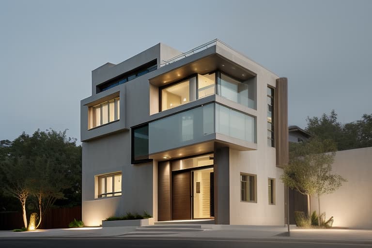  Street view of the house, modern, luxurious architectural style, beautiful lighting