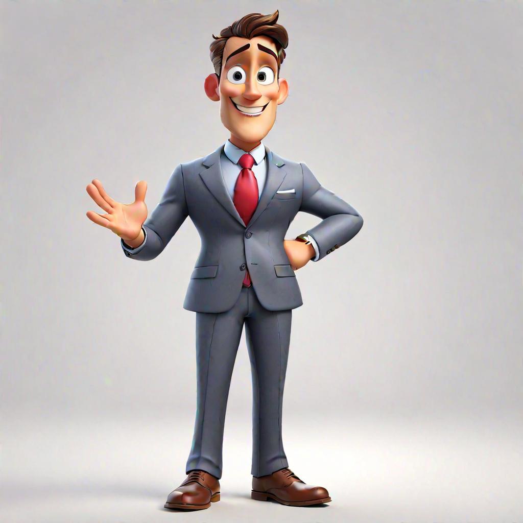  on white background a professional cartoon character of a Business man, full body shot, mascot, (white solid background:1.2), clean background, (4k, best quality, masterpiece:1.2), ultrahigh res, highly detailed, sharp focus, (perfect image composition), <lora:StickersRedmond:1>, inspired by disney