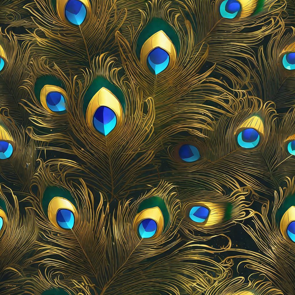 Highlight the magical aura surrounding the peacock, radiating from its golden feather crown