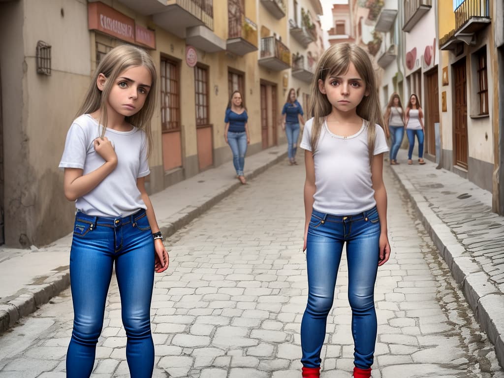  niña en jeans, en la calle de Polonia