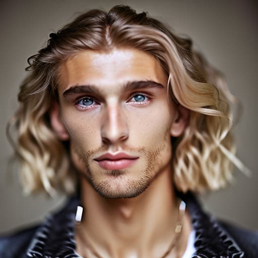 portrait+ style Russian queer supermodel blonde hunk dude face