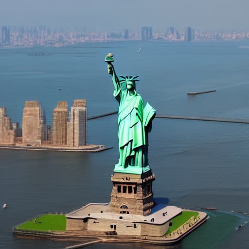  future flying cars green areas tall buildings statue of liberty