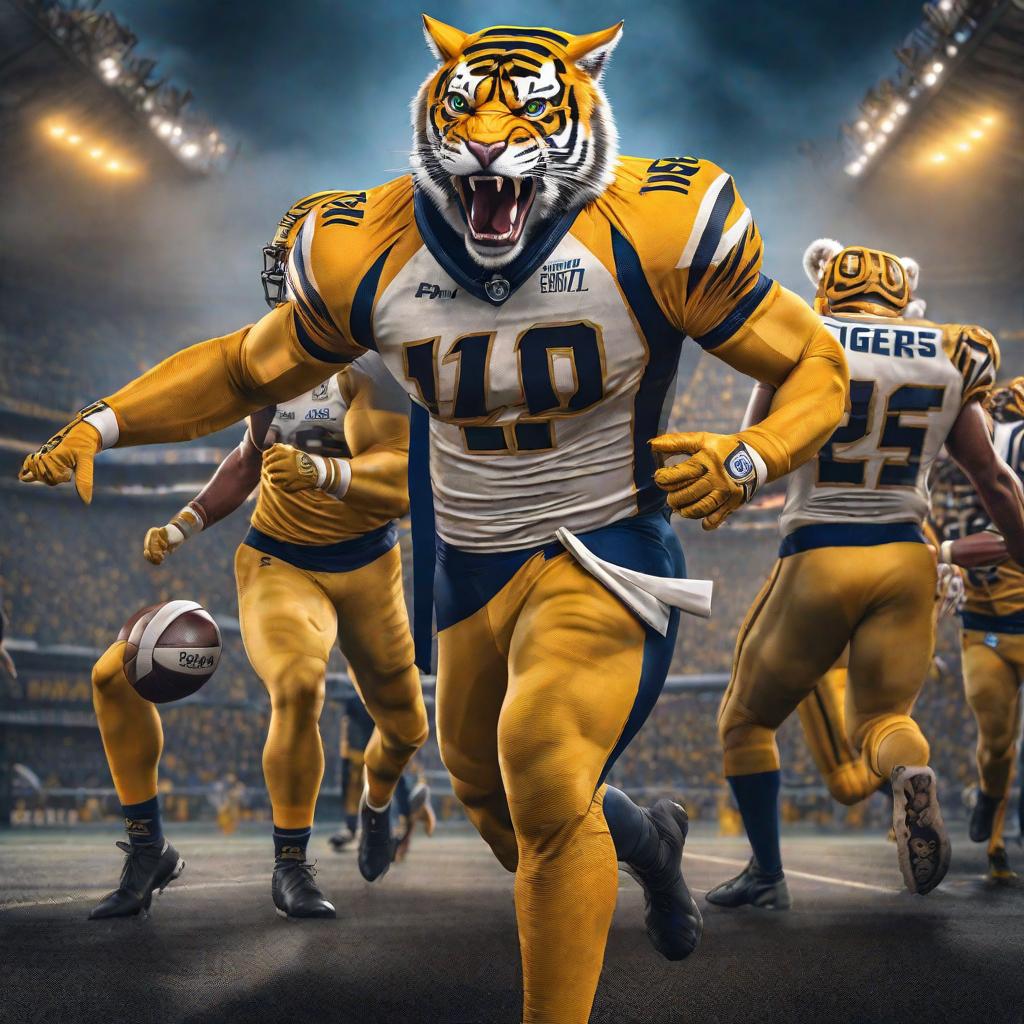  Tigres contra Monterrey vuelta hyperrealistic, full body, detailed clothing, highly detailed, cinematic lighting, stunningly beautiful, intricate, sharp focus, f/1. 8, 85mm, (centered image composition), (professionally color graded), ((bright soft diffused light)), volumetric fog, trending on instagram, trending on tumblr, HDR 4K, 8K