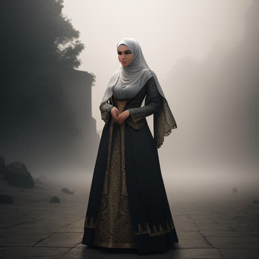  Hijab big hyperrealistic, full body, detailed clothing, highly detailed, cinematic lighting, stunningly beautiful, intricate, sharp focus, f/1. 8, 85mm, (centered image composition), (professionally color graded), ((bright soft diffused light)), volumetric fog, trending on instagram, trending on tumblr, HDR 4K, 8K