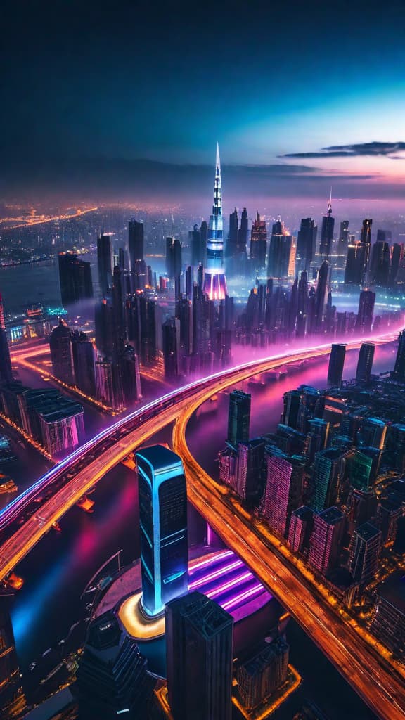  A futuristic city skyline glowing with neon lights and flying cars. hyperrealistic, full body, detailed clothing, highly detailed, cinematic lighting, stunningly beautiful, intricate, sharp focus, f/1. 8, 85mm, (centered image composition), (professionally color graded), ((bright soft diffused light)), volumetric fog, trending on instagram, trending on tumblr, HDR 4K, 8K