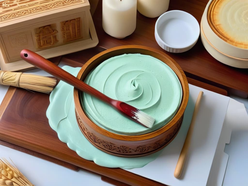  An intricate, minimalist illustration showcasing a seamless fusion of traditional baking tools from various cultures, such as a Chinese bamboo steamer, French pastry brush, Mexican molinillo, and Indian rolling pin, all intertwined harmoniously against a serene backdrop symbolizing culinary cultural unity and innovation. hyperrealistic, full body, detailed clothing, highly detailed, cinematic lighting, stunningly beautiful, intricate, sharp focus, f/1. 8, 85mm, (centered image composition), (professionally color graded), ((bright soft diffused light)), volumetric fog, trending on instagram, trending on tumblr, HDR 4K, 8K