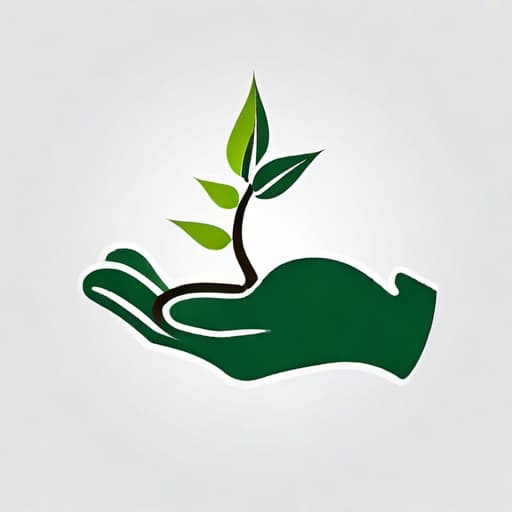  Draw a friendly, clean, vector icon of a simple, stylized hand with a green leaf or small plant sprouting from the thumb. This would represent the "green thumb" concept and convey a sense of nurturing, growth, and care. ((for a logo)), minimalistic, vector illustration, (simple), (white background), no background, for a company, strong color contrast