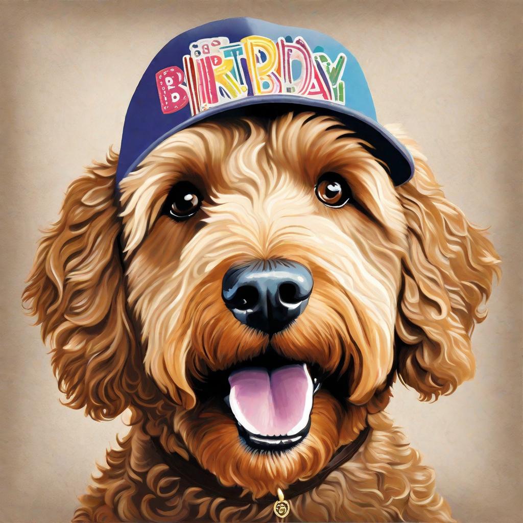  masterpiece, best quality, labradoodle brown wearing a birthday cap