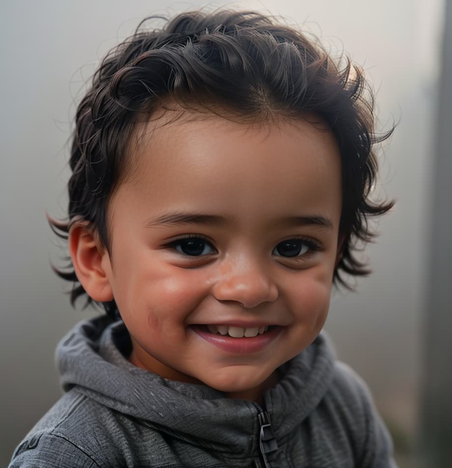  a baby boy smiling hyperrealistic, full body, detailed clothing, highly detailed, cinematic lighting, stunningly beautiful, intricate, sharp focus, f/1. 8, 85mm, (centered image composition), (professionally color graded), ((bright soft diffused light)), volumetric fog, trending on instagram, trending on tumblr, HDR 4K, 8K