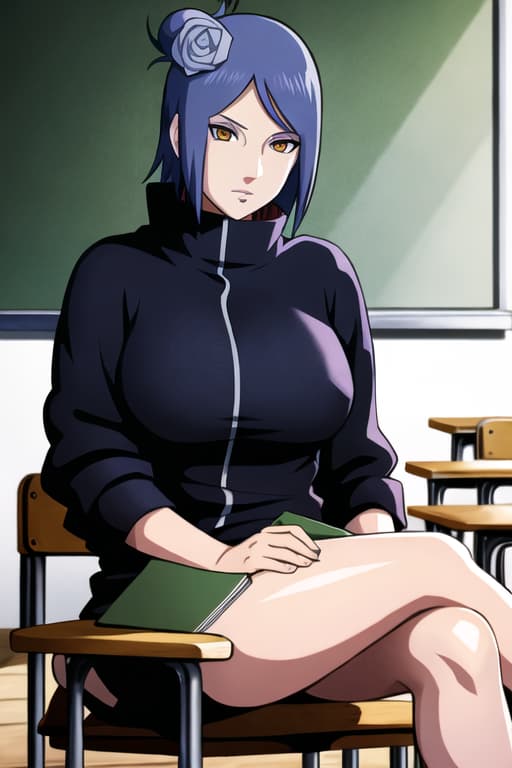  konan \(naruto\),(masterpiece, best quality:1.2), illustration, absurdres, highres, extremely detailed,classroom,,gigantic,puffy