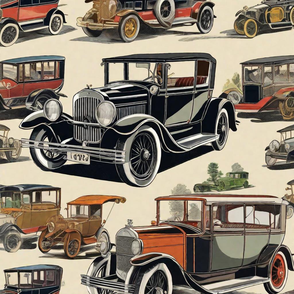  masterpiece, best quality, a illustration of a vintage car of 1920