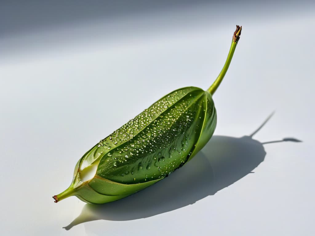  A closeup, ultradetailed image of a delicate vanilla bean pod split open, revealing its tiny aromatic seeds glistening in the soft natural light. The focus is incredibly sharp, showcasing the intricate textures and patterns of the pod's interior, inviting viewers to appreciate the beauty and richness of this essential ingredient in dessertmaking. hyperrealistic, full body, detailed clothing, highly detailed, cinematic lighting, stunningly beautiful, intricate, sharp focus, f/1. 8, 85mm, (centered image composition), (professionally color graded), ((bright soft diffused light)), volumetric fog, trending on instagram, trending on tumblr, HDR 4K, 8K