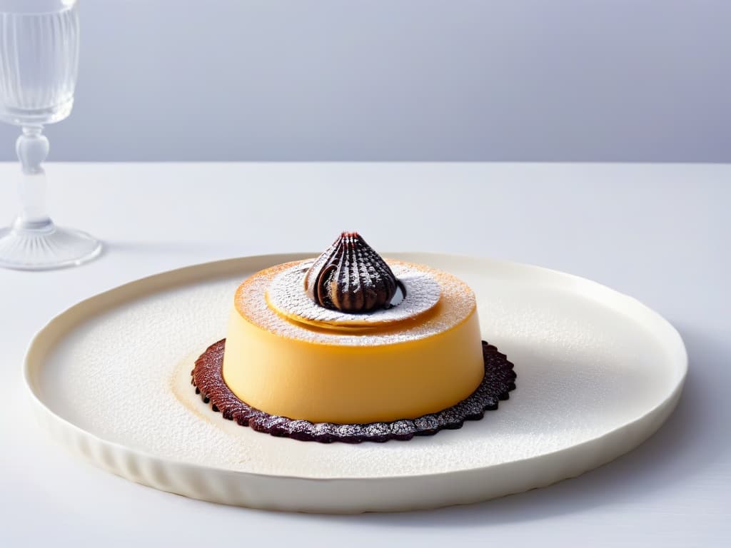  A closeup, ultradetailed image of a delicate, modern dessert plated on a sleek, minimalist dish. The dessert features intricate layers of a classic flavor like vanilla or chocolate but presented in a contemporary, artistic way. The lighting is soft, highlighting the textures and details of the dessert, showcasing a perfect balance between traditional flavors and innovative presentation. hyperrealistic, full body, detailed clothing, highly detailed, cinematic lighting, stunningly beautiful, intricate, sharp focus, f/1. 8, 85mm, (centered image composition), (professionally color graded), ((bright soft diffused light)), volumetric fog, trending on instagram, trending on tumblr, HDR 4K, 8K