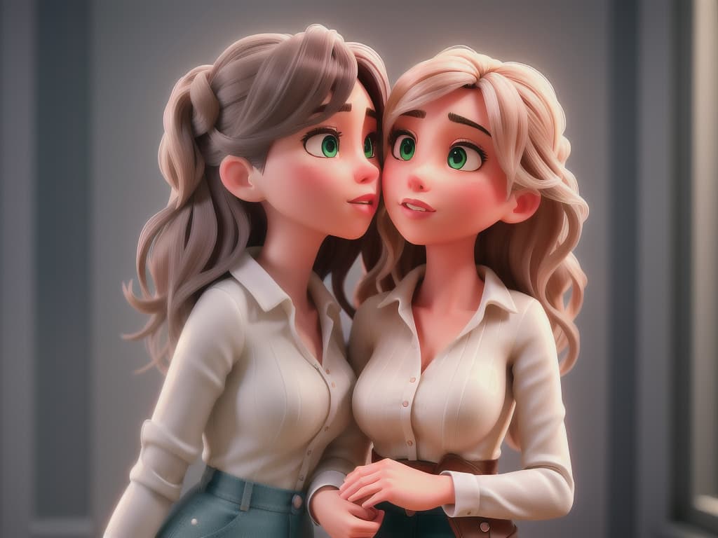  Girls kissing hyperrealistic, full body, detailed clothing, highly detailed, cinematic lighting, stunningly beautiful, intricate, sharp focus, f/1. 8, 85mm, (centered image composition), (professionally color graded), ((bright soft diffused light)), volumetric fog, trending on instagram, trending on tumblr, HDR 4K, 8K