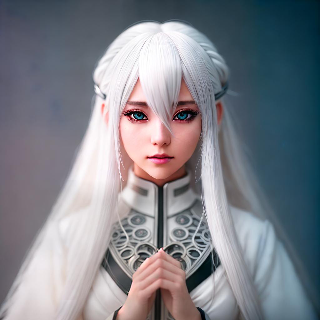  Anime girl full-length with white hair ,highly detailed, cinematic lighting, stunningly beautiful, intricate, sharp focus, f1. 8, 85mm, (centered image composition), (professionally color graded), ((bright soft diffused light)), volumetric fog, trending on instagram, trending on tumblr, HDR 4K, 8K