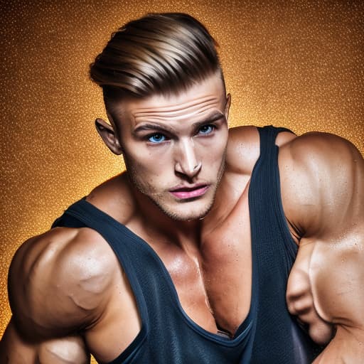 portrait+ style Russian queer fitness model blonde hunk dude face