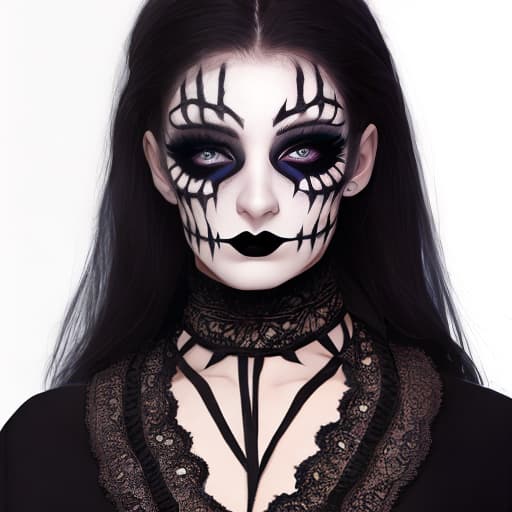  Female model wearing gothic style makeup with black lace scarf
