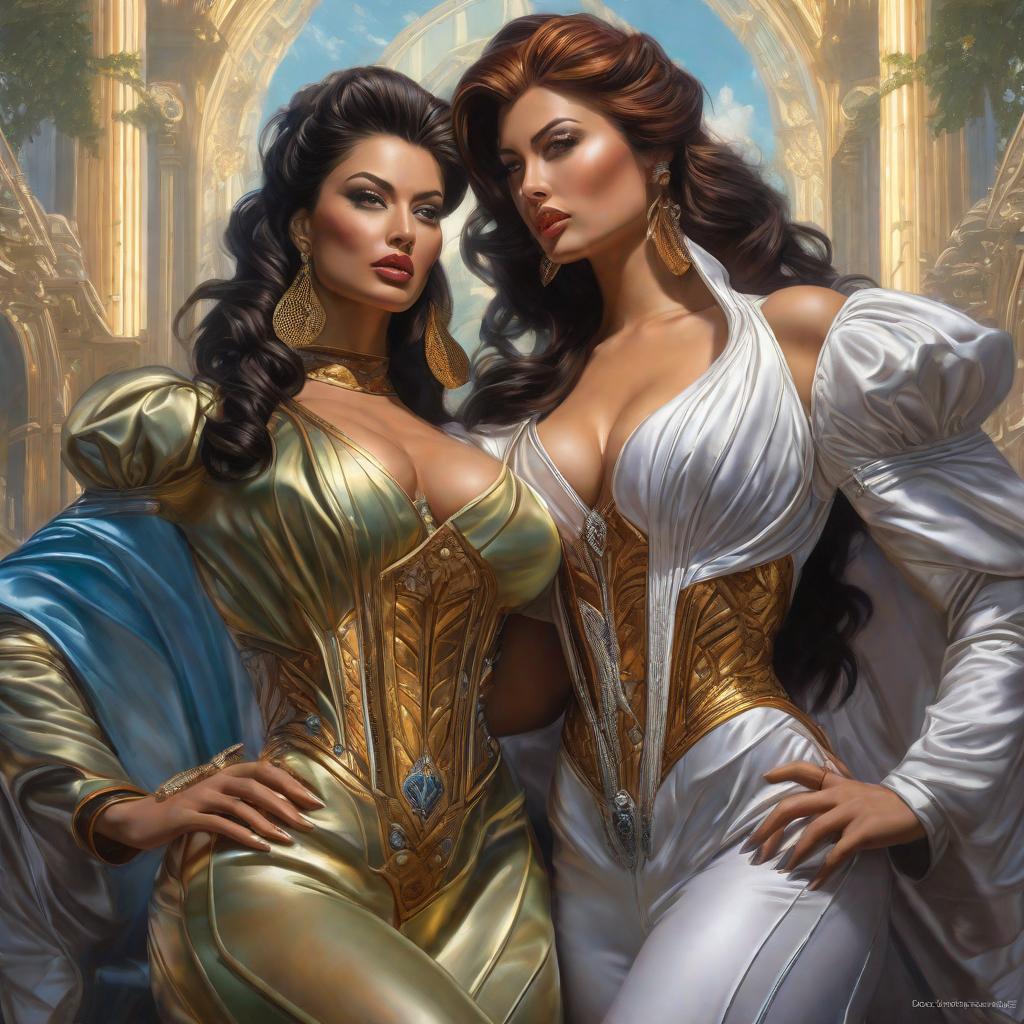  2 chicas besandose los pies, realistic, portrait, art by donato giancola and greg rutkowski, realistic face, digital art, trending on artstation hyperrealistic, full body, detailed clothing, highly detailed, cinematic lighting, stunningly beautiful, intricate, sharp focus, f/1. 8, 85mm, (centered image composition), (professionally color graded), ((bright soft diffused light)), volumetric fog, trending on instagram, trending on tumblr, HDR 4K, 8K