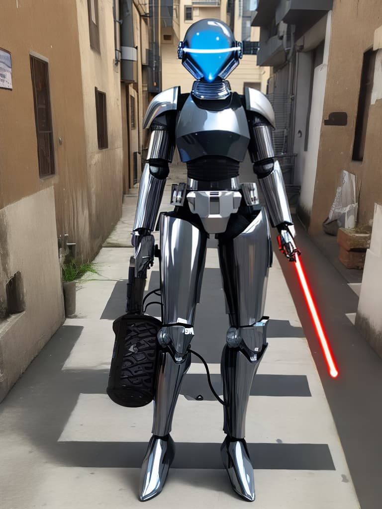  masterpiece, best quality, modern realistic humanised robot with helmet, armor, neon, in 3-d version, in style of the star wars