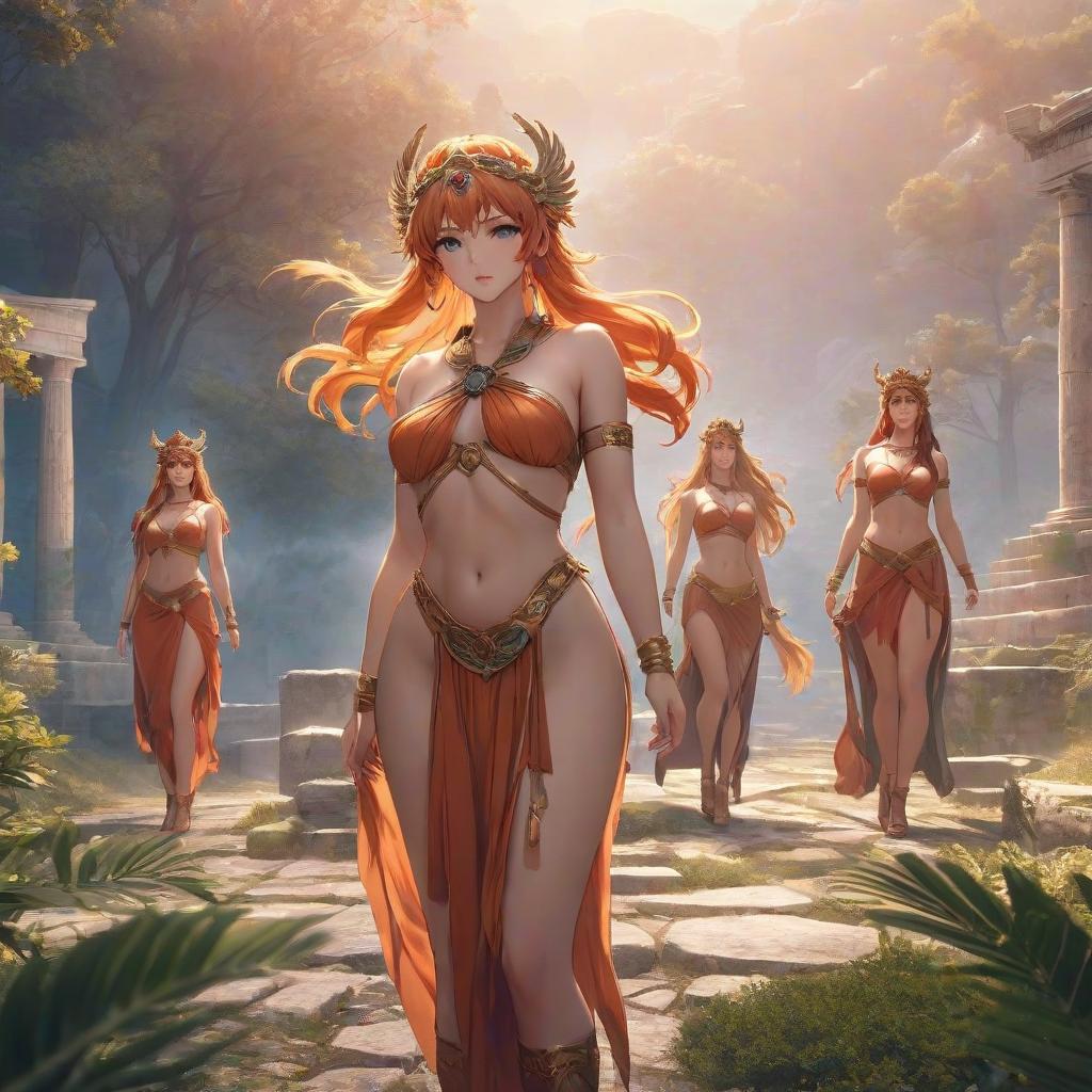  anime artwork Ancient Greece Maenads . anime style, key visual, vibrant, studio anime, highly detailed hyperrealistic, full body, detailed clothing, highly detailed, cinematic lighting, stunningly beautiful, intricate, sharp focus, f/1. 8, 85mm, (centered image composition), (professionally color graded), ((bright soft diffused light)), volumetric fog, trending on instagram, trending on tumblr, HDR 4K, 8K