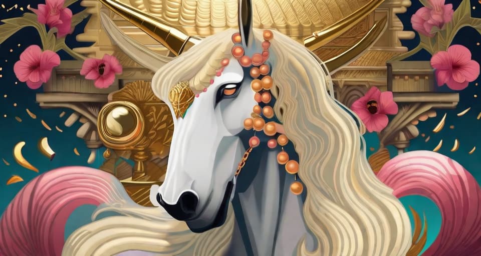  Unicorns have gold horns and Warrior Queen flowing blonde hair. Unicorns don’t have a halter,only pretty coloured garlands