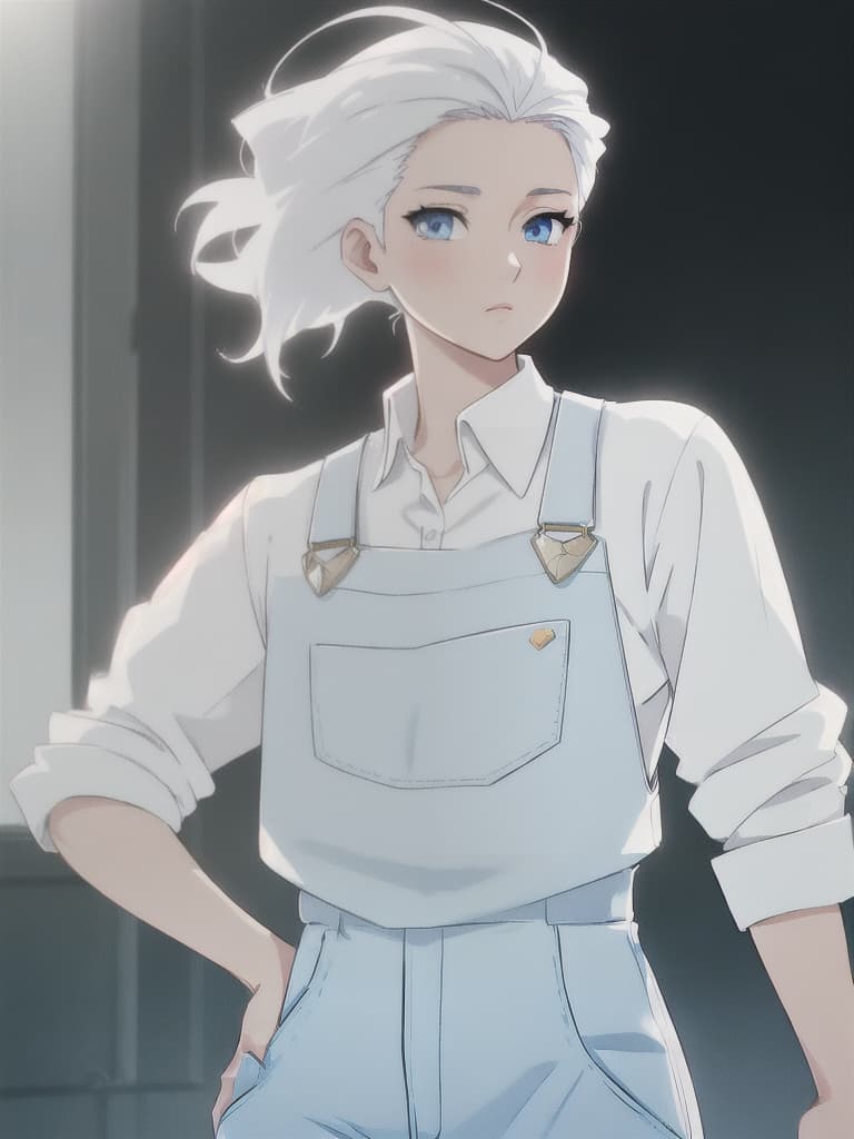  (masterpiece, best quality, anime cartoon man), (caucasian ethnicity, pale skin), young, wide body, blue eyes, slicked back hair, white hair, overalls white shirt, park hyperrealistic, full body, detailed clothing, highly detailed, cinematic lighting, stunningly beautiful, intricate, sharp focus, f/1. 8, 85mm, (centered image composition), (professionally color graded), ((bright soft diffused light)), volumetric fog, trending on instagram, trending on tumblr, HDR 4K, 8K