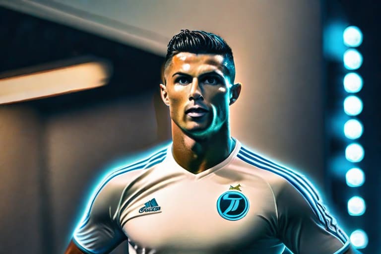  Cristiano Ronaldo with Zenit t-shirt hyperrealistic, full body, detailed clothing, highly detailed, cinematic lighting, stunningly beautiful, intricate, sharp focus, f/1. 8, 85mm, (centered image composition), (professionally color graded), ((bright soft diffused light)), volumetric fog, trending on instagram, trending on tumblr, HDR 4K, 8K