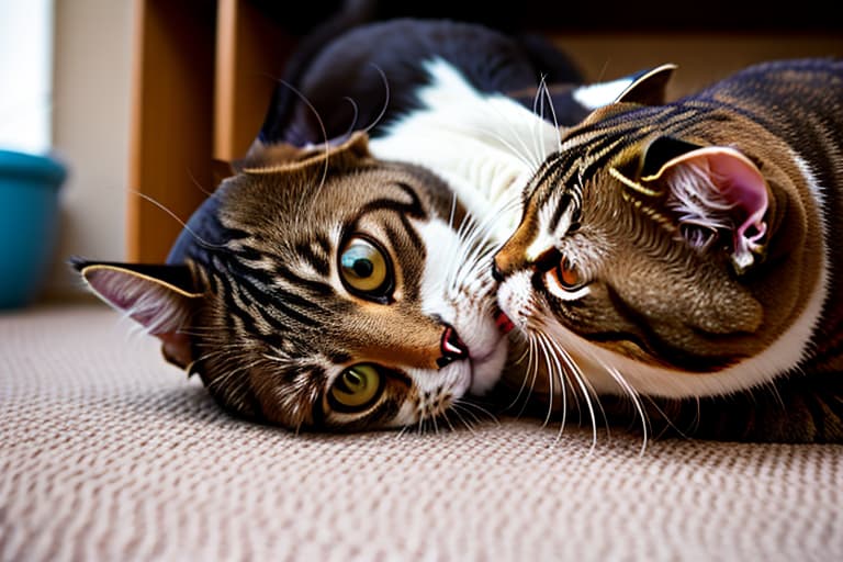  2 cats are kissing Together