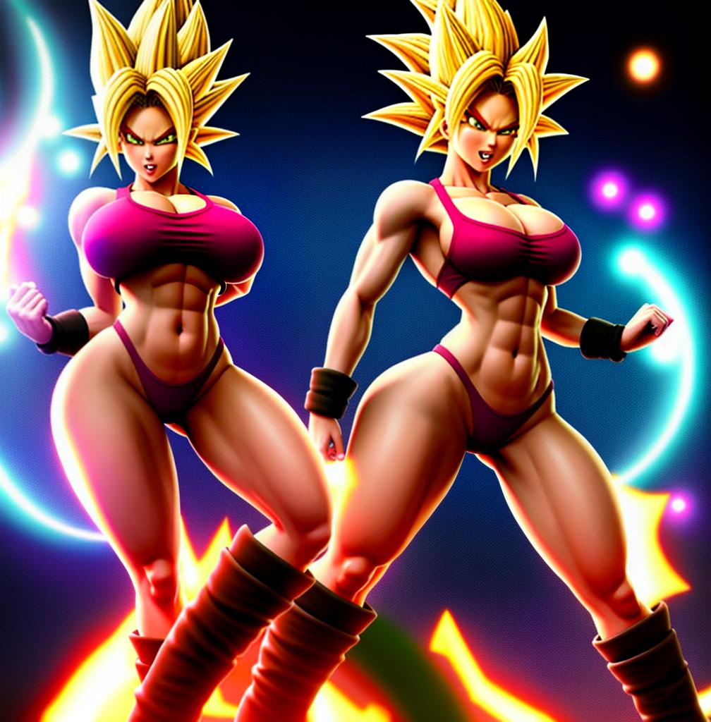  ((foto de cuerpo completo, pie plano, cuerpo recto)), ((laura {Super Super Saiyan mujer con grandes pechos})), ((lleva puesto son goku+Los disfraces de ella son extremadamente ajustados a su cuerpo.))