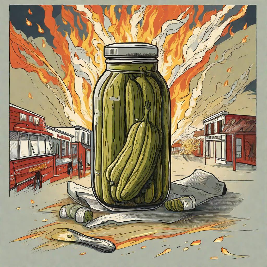  masterpiece, best quality, a pickle on fire