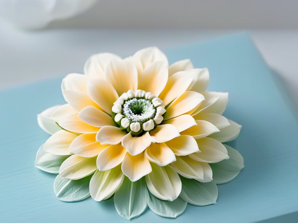  A closeup, highresolution image of a delicate sugar flower being meticulously crafted by skilled hands, showcasing intricate details and precision in a minimalist style with soft pastel colors and a clean background, emphasizing the artistry and creativity involved in sugar crafting for innovative pastry decoration. hyperrealistic, full body, detailed clothing, highly detailed, cinematic lighting, stunningly beautiful, intricate, sharp focus, f/1. 8, 85mm, (centered image composition), (professionally color graded), ((bright soft diffused light)), volumetric fog, trending on instagram, trending on tumblr, HDR 4K, 8K