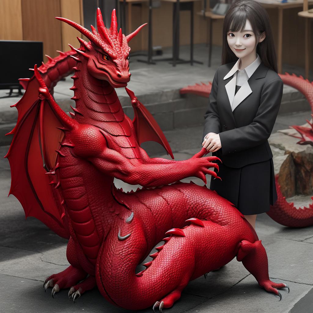  masterpiece, best quality, cute red an dblack dragon