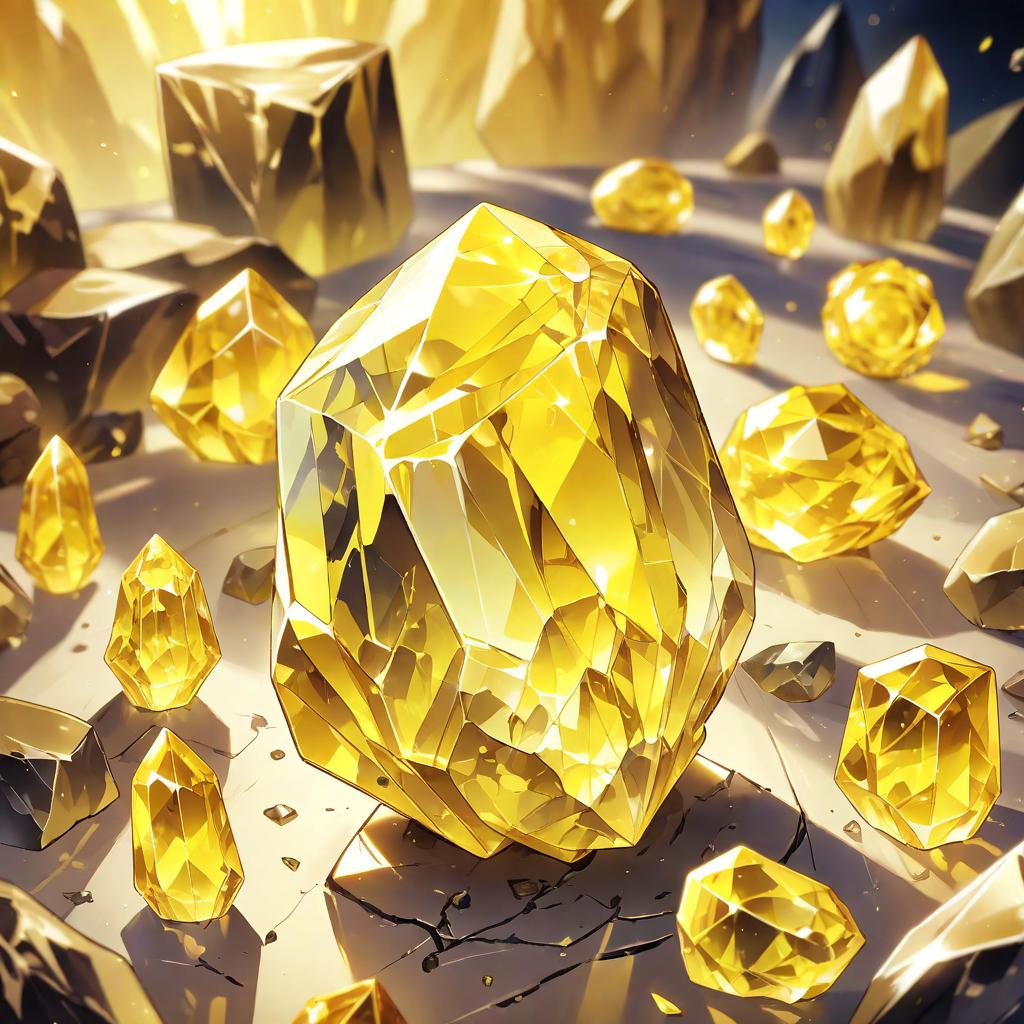  anime style artwork, (masterpiece:1.1), (highest quality:1.1), close shot on an object: bright yellow crystal stone representing the eletric element, anime style, key visual, vibrant, studio anime, highly detailed