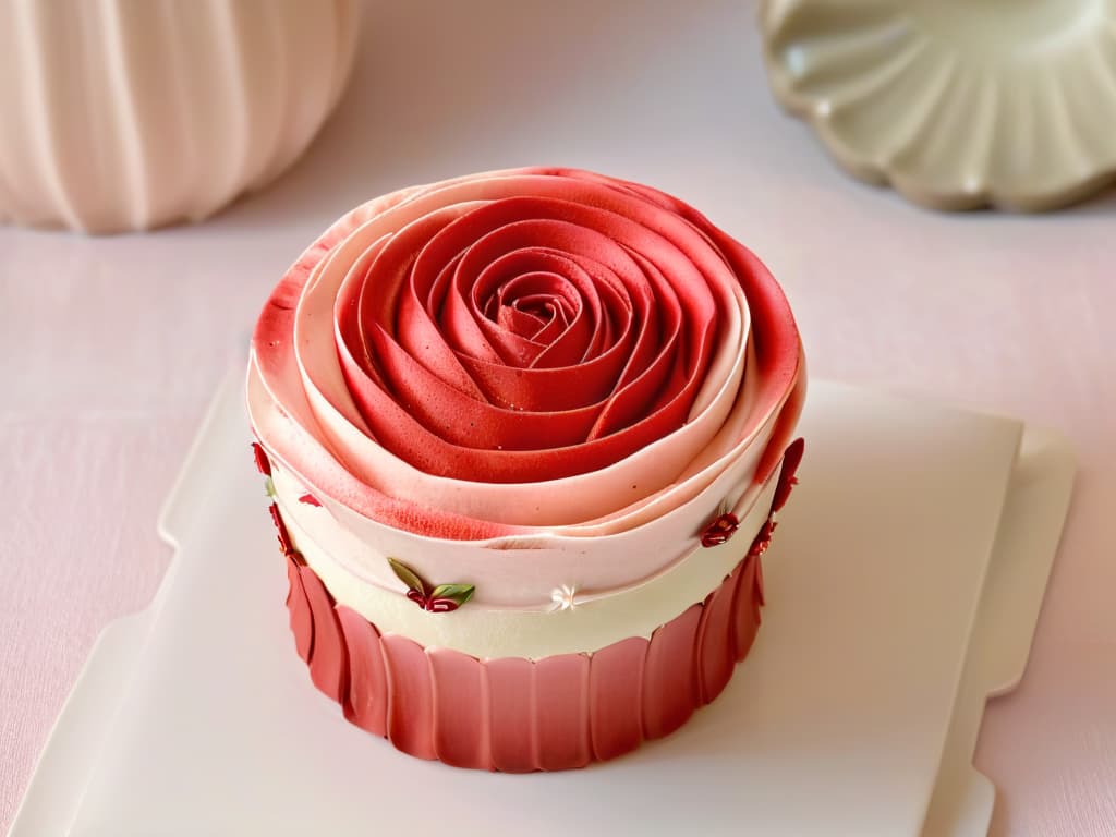  A closeup, photorealistic image of a beautifully decorated cupcake with intricate rose frosting in various shades of pink and red. The frosting is delicately piped to resemble blooming roses, with intricate details and shading that make it look almost like real flowers. The cupcake is placed on a vintage, elegant porcelain plate, with soft natural lighting enhancing its beauty and the intricate details of the frosting. The background is softly blurred to keep the focus on the intricacy and artistry of the cupcake. hyperrealistic, full body, detailed clothing, highly detailed, cinematic lighting, stunningly beautiful, intricate, sharp focus, f/1. 8, 85mm, (centered image composition), (professionally color graded), ((bright soft diffused light)), volumetric fog, trending on instagram, trending on tumblr, HDR 4K, 8K