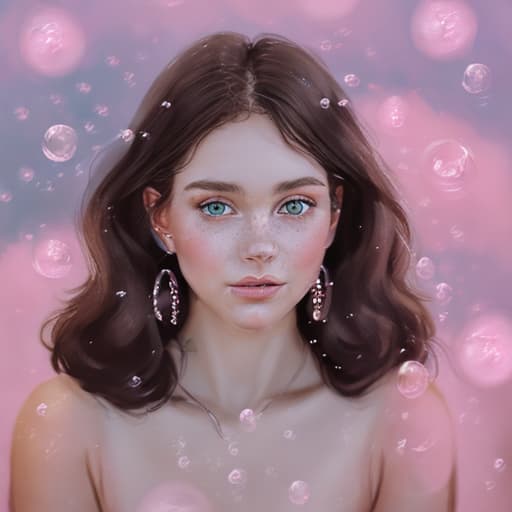 portrait+ style Create Soft and Delicate floral, watercolor, girl face around bubbles en calzones, haciendo de las suyas en la estación de tren