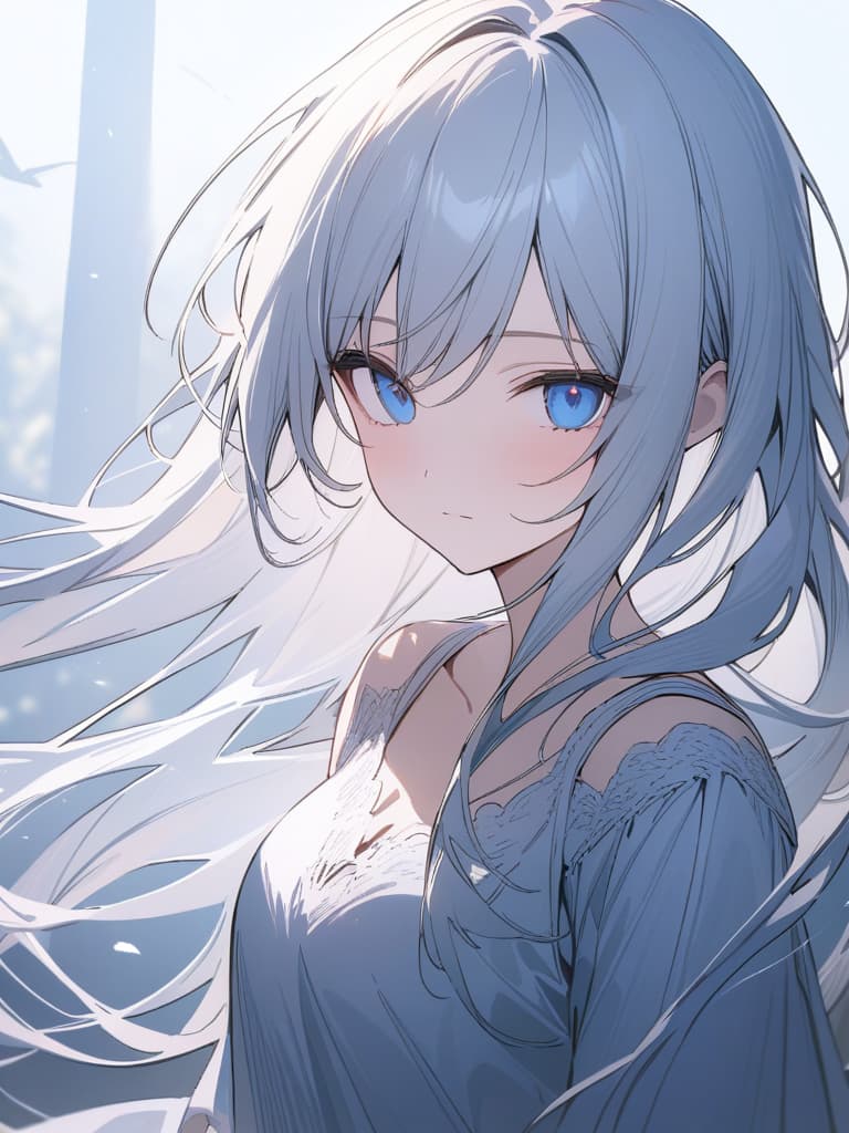  White hair,blue eyes,beautiful,long hair,cute,girl,beautiful girl,the wind is fluttering,expressionless,fleeting,beautiful,blue light、(absurd detailed:1.4、best quality:1.4、masterpiece:1.4)、, masterpiece, best quality,8k,ultra detailed,high resolution,an extremely delicate and beautiful,hyper detail