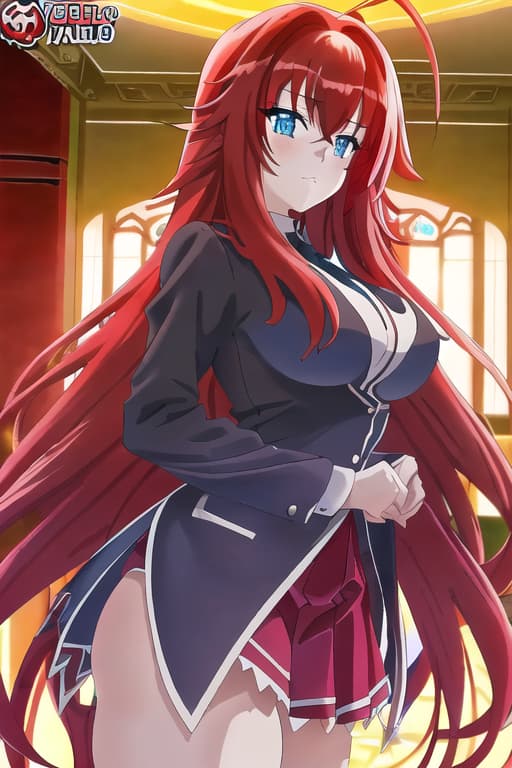  younger rias gremory,masterpiece, best quality, 1women, long red hair, looking at viewer, :3, cute, black school uniform, outdoors, streets, cowboy shot, curvy, (((blue eyes))), rias gremory, red hair, antenna hair, wavy hair, ((beautiful detailed eyes, beautiful detailed glow, lots of glow)), anime screencap