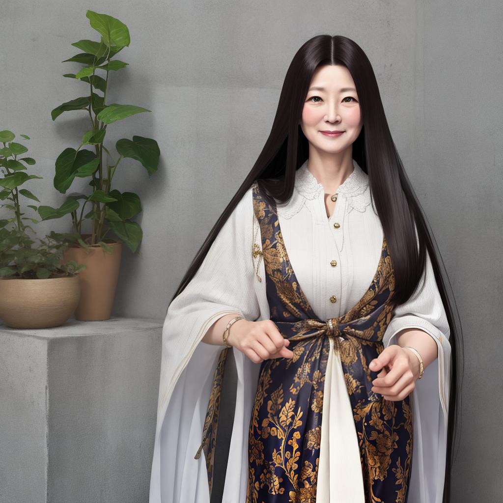  Masterpiece, best quality, middle-aged woman with 45 cm long straight hair