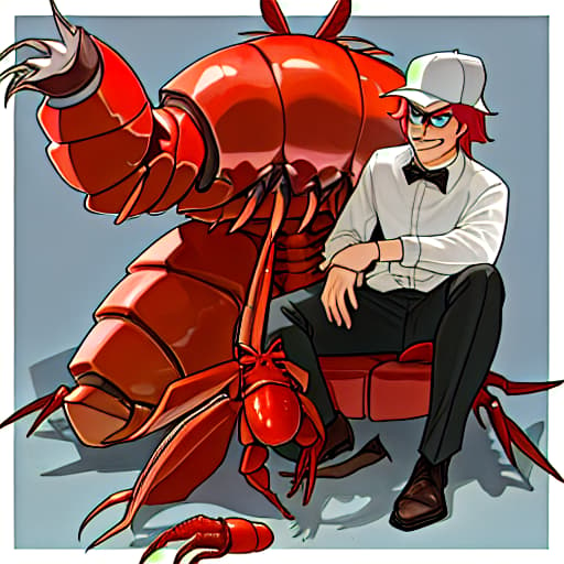  a big, evil lobster, with a pet chicken