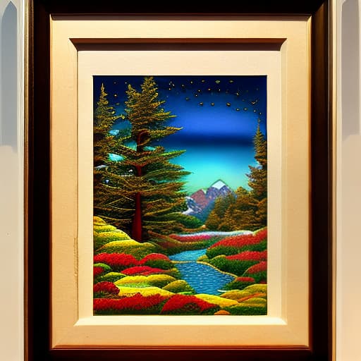 mdjrny-pprct in the style of Thomas kinkade a lone pine tree near a stream in the mountains