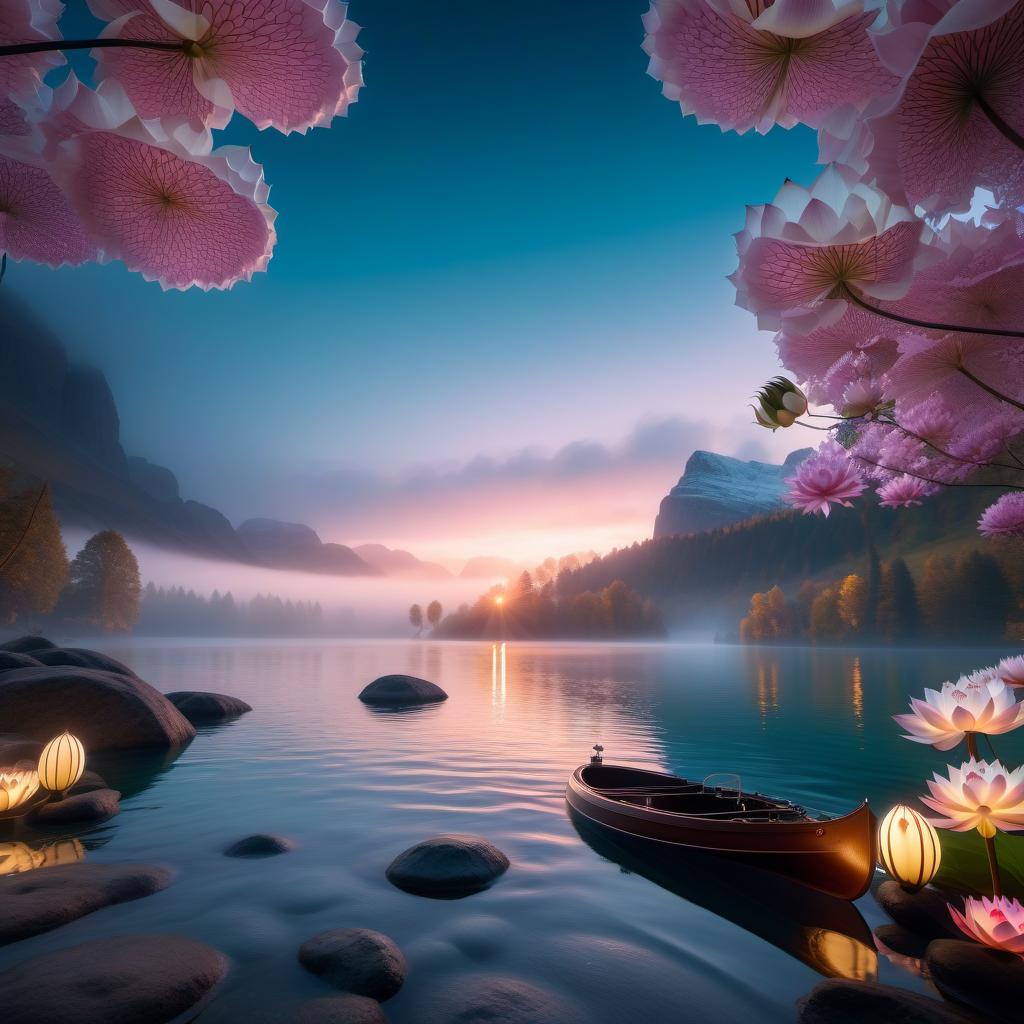  fairy tale (Background): a lake with blooming lotuses of different shades: from white pink to bright crimson and leaves of tender green colour. The sky above the lake of dark blue colour with golden stars scattered on it. (Fantasy Princess Frog): in the centre of the lake on the biggest lotus flower sits a charming frog in a golden crown decorated with blue and blue precious stones. In his paws he holds a ring decorated with blue stones. Style: fantasy, Russian fairy tales, illustrations. . magical, fantastical, enchanting, storybook style, highly detailed hyperrealistic, full body, detailed clothing, highly detailed, cinematic lighting, stunningly beautiful, intricate, sharp focus, f/1. 8, 85mm, (centered image composition), (professionally color graded), ((bright soft diffused light)), volumetric fog, trending on instagram, trending on tumblr, HDR 4K, 8K