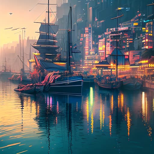 nvinkpunk photo of 8k ultra realistic harbour, port, boats, sunset, beautiful light, golden hour, full of colour, cinematic lighting, battered, trending on artstation, 4k, hyperrealistic, focused, extreme details,unreal engine 5, cinematic, masterpiece, art by studio ghibli hyperrealistic, full body, detailed clothing, highly detailed, cinematic lighting, stunningly beautiful, intricate, sharp focus, f/1. 8, 85mm, (centered image composition), (professionally color graded), ((bright soft diffused light)), volumetric fog, trending on instagram, trending on tumblr, HDR 4K, 8K