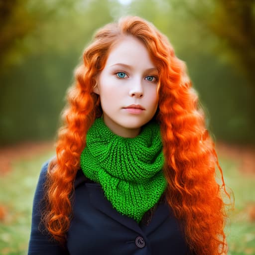 portrait+ style A girl with long hair curl leaves green and orange