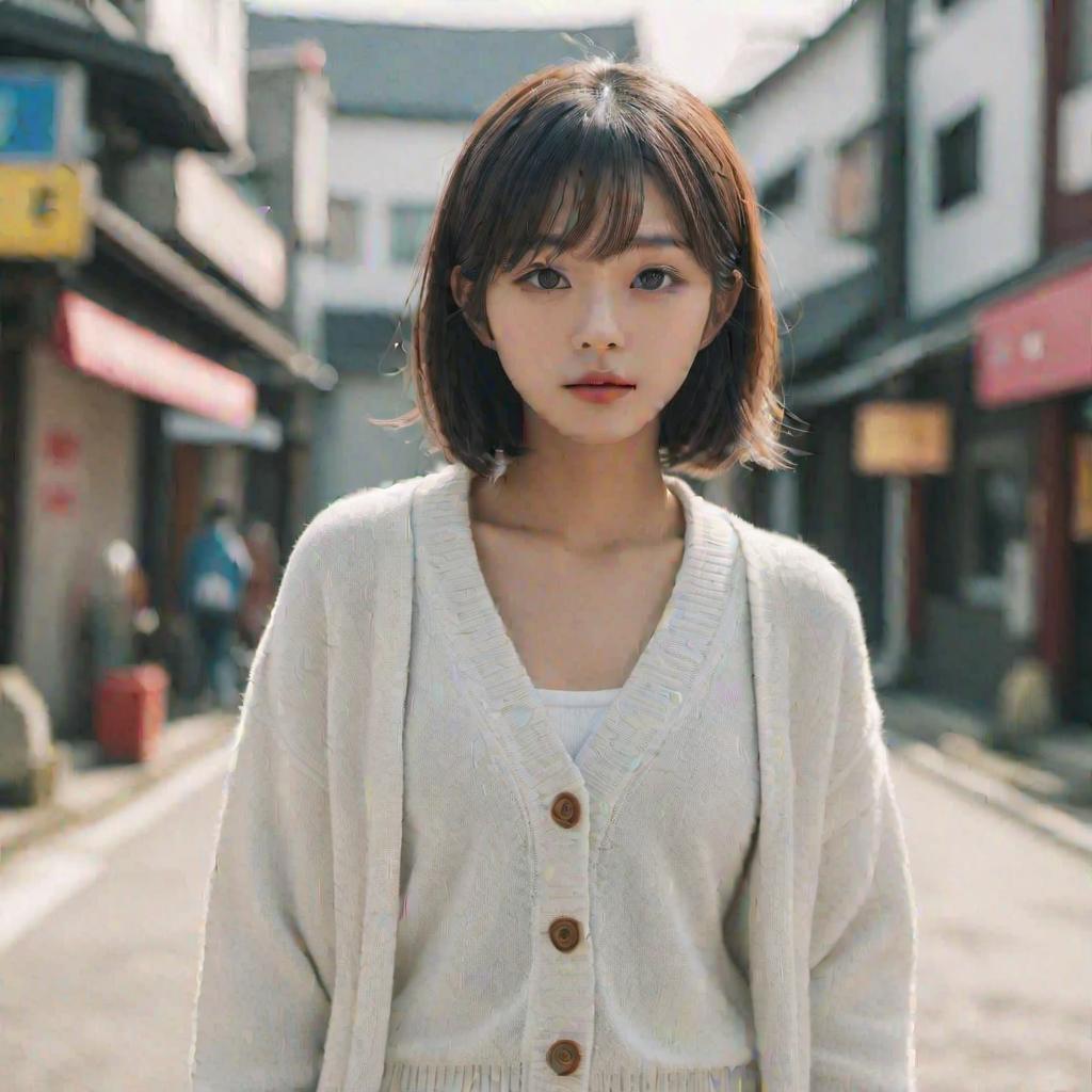  (masterpiece, best quality, 8k, hdr, film grain),cinematic lighting, photo of Japanese 20 yo girl in white cardigan,perfect eyes, skin blemish,detailed skin,