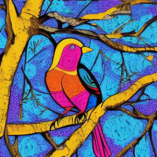  Vibrant colors pattern bird perching on branch