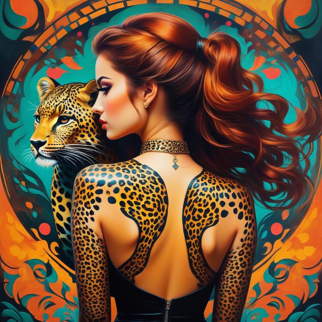  retro game art Pop surrealism,girl with a tattoo of a leopard on her back, oil painting, highly detailed image with double exposure and overlay of textures and layers. Distant background. Gorgeous, saturated. A background of bright revolutionary tones: surrealist abstractionism. Subtle patterns of mysticism and magic. Stylistics: neorococo, fantasy abstraction, surrealism, mystery. High quality. . 16 bit, vibrant colors, pixelated, nostalgic, charming, fun hyperrealistic, full body, detailed clothing, highly detailed, cinematic lighting, stunningly beautiful, intricate, sharp focus, f/1. 8, 85mm, (centered image composition), (professionally color graded), ((bright soft diffused light)), volumetric fog, trending on instagram, trending on tumblr, HDR 4K, 8K